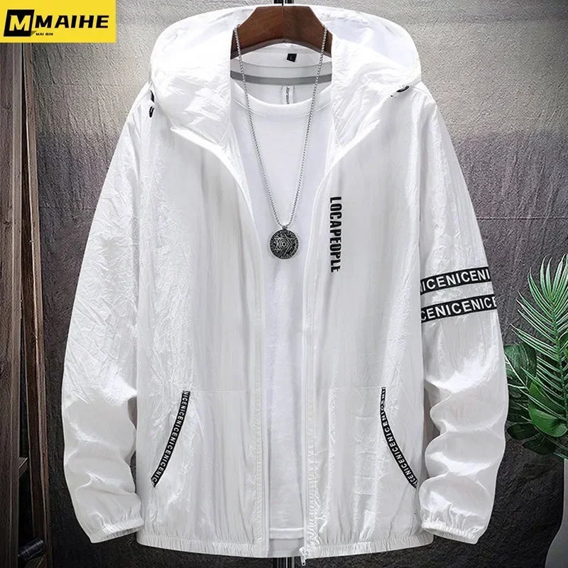 Summer Skin Coats Men SPF Ultra Light UV Sun Protection Big Size Hooded Windbreaker Jacket Men Striped Casual Outwear 8XL 9XL 250717
