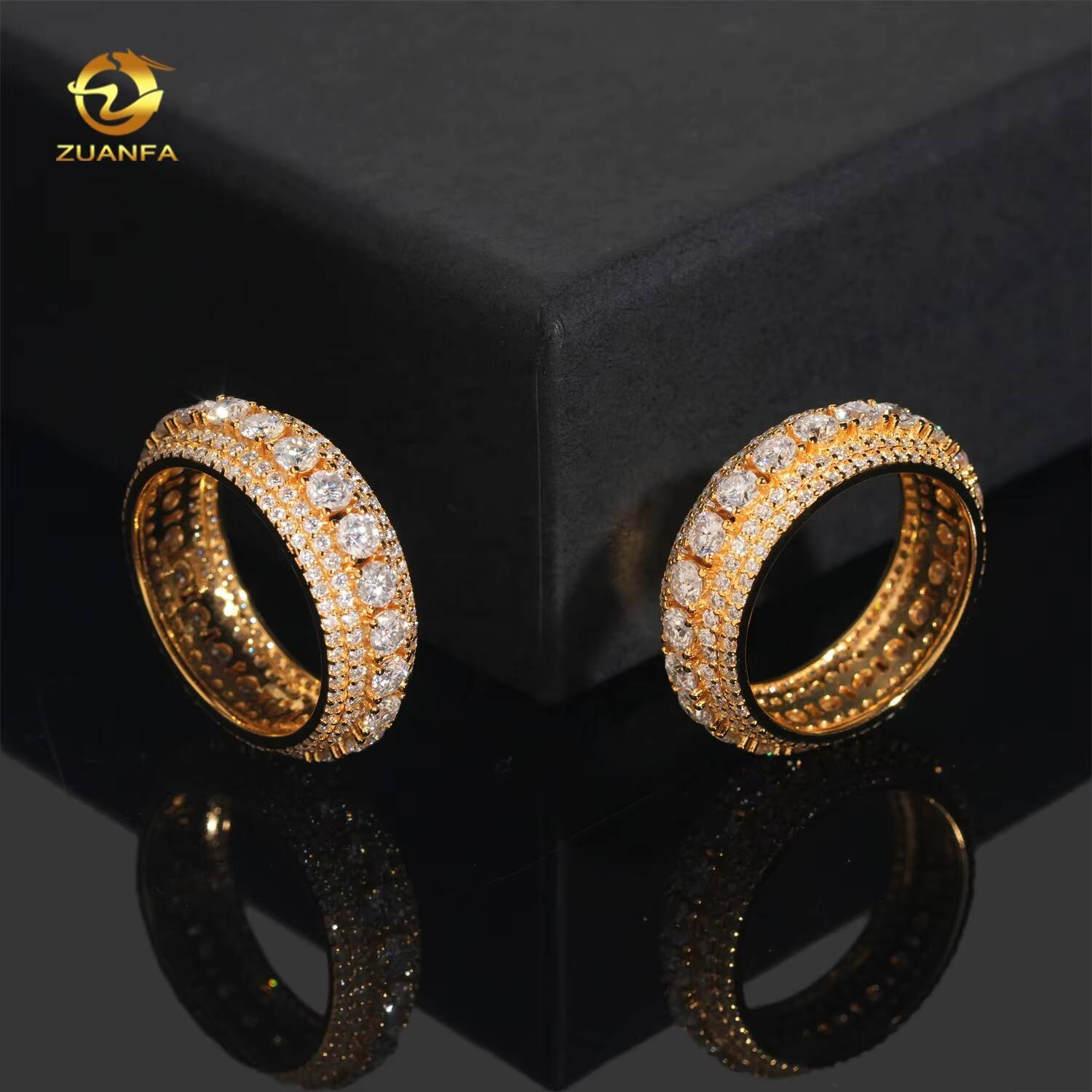 Moissanite Jewelry Hot Selling 925 Silver Eternity Gold Plated VVS Diamond Hip Hop Men Iced Out Ring