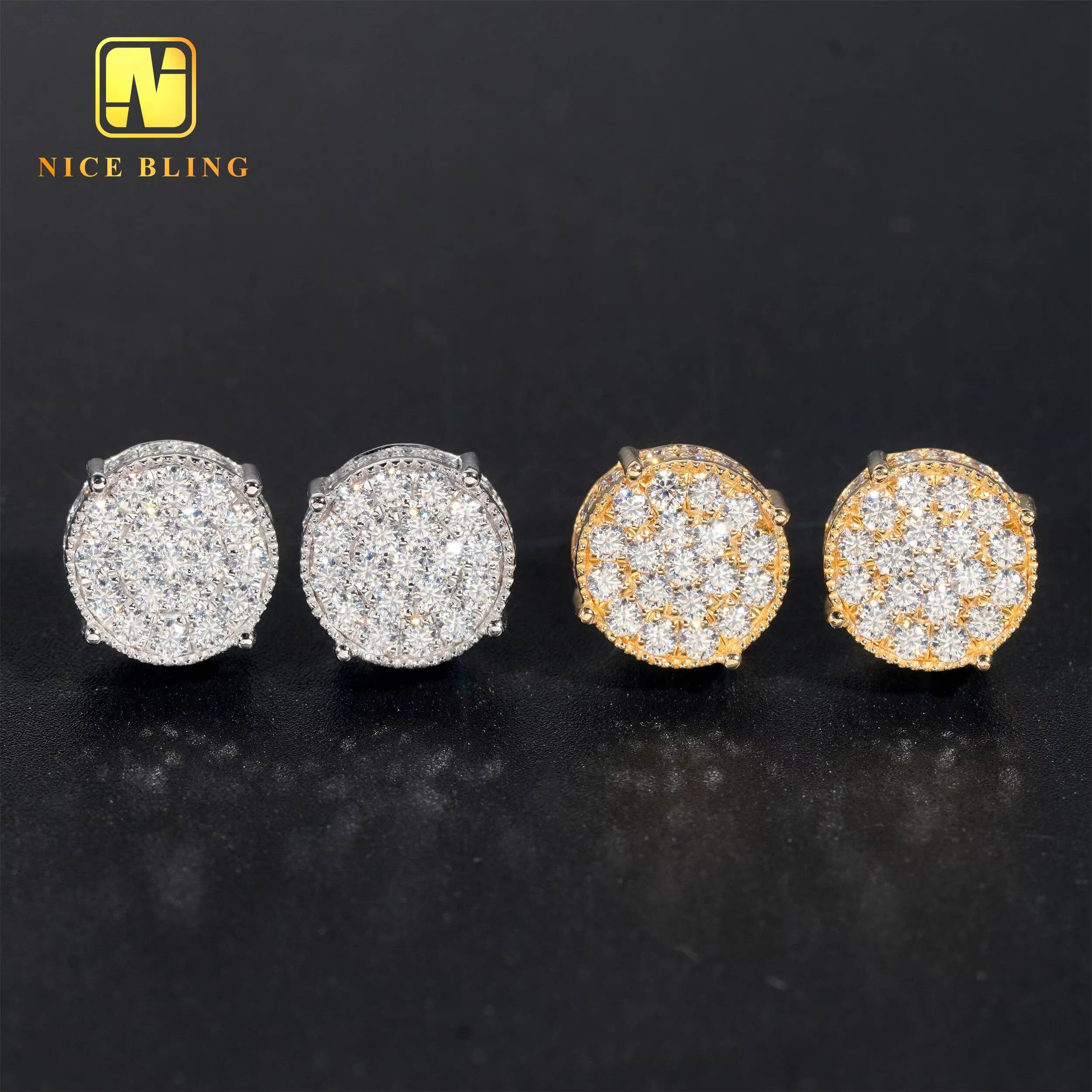 10K Solid Gold Moissanite Earrings Full Iced Out Lab Diamonds 10MM Luxury Men Women Ear Studs for Gift Wedding Engagement