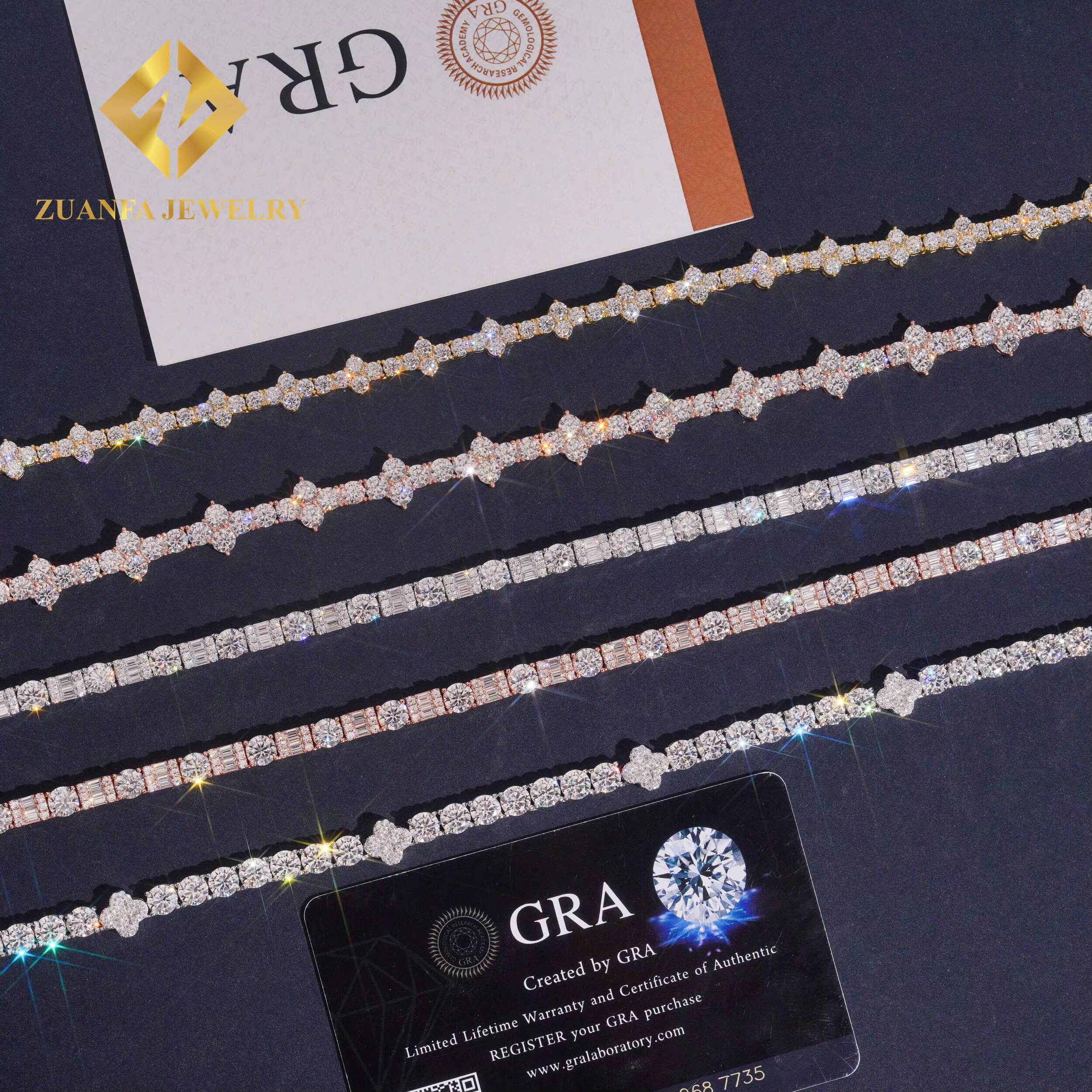 RTS Trendy Moissanite Tennis Necklace Collections Men Women Hip Hop 925 Silver Iced Out Cross Clover Tennis Moissanite Chain