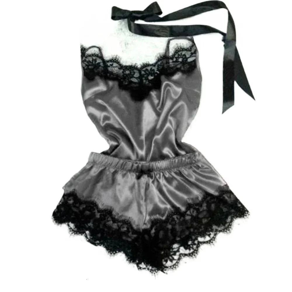 Summer Lace Silk Pajama Set for Women Sleepwear Sexy Lingerie Cami Top and Shorts Sets Comfortable Casual Pijamas 250717