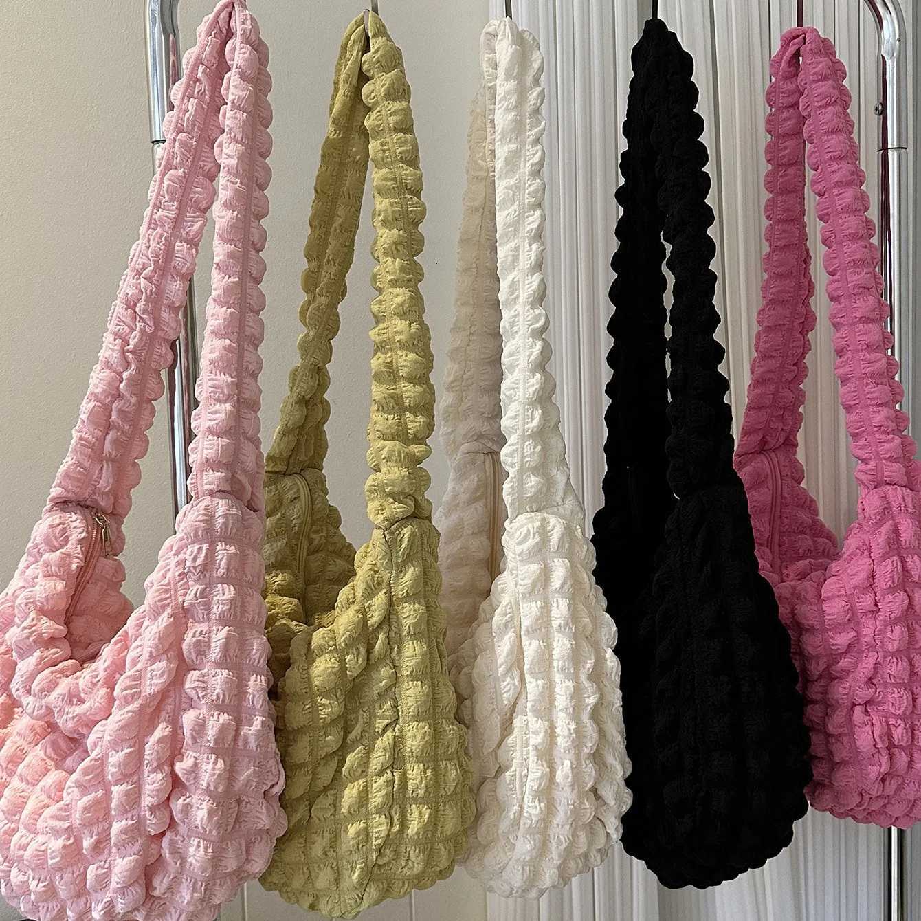 Crossbody Bag With Pleated Design Embroidered Plaid Shoulder Bag Underarm Bags Simple Large Capacity Quilted Tote Bags For Women Y2508071