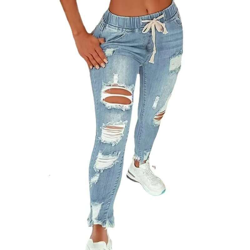 2025 New High-Waisted Ripped Stretch Jeans for Women Slim Fit Butt-Lifting Long Pants