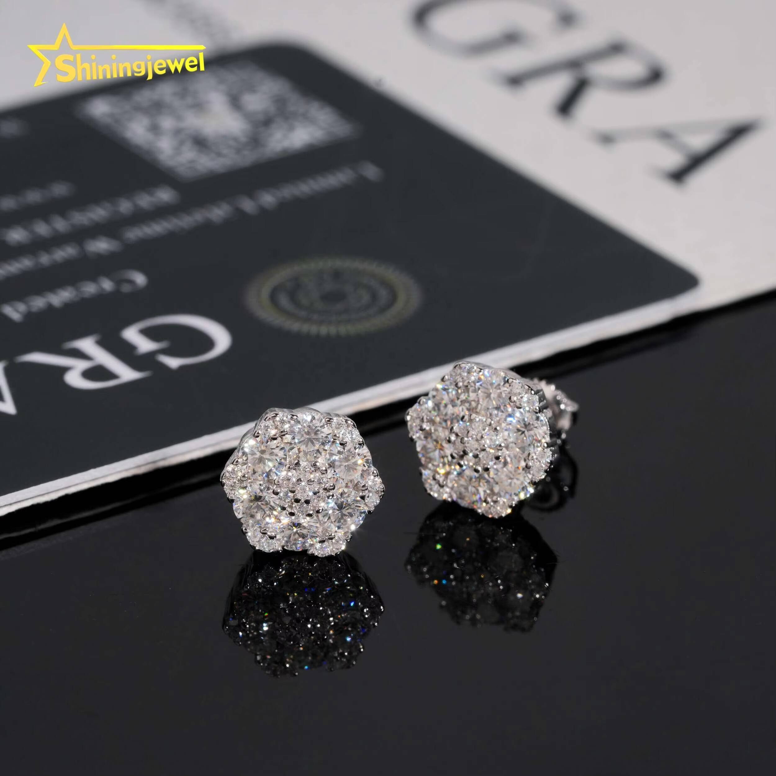 GRA Certificated Factory Price Iced Out 925 Silver Screw Back Stud Moissanite Diamond Earrings