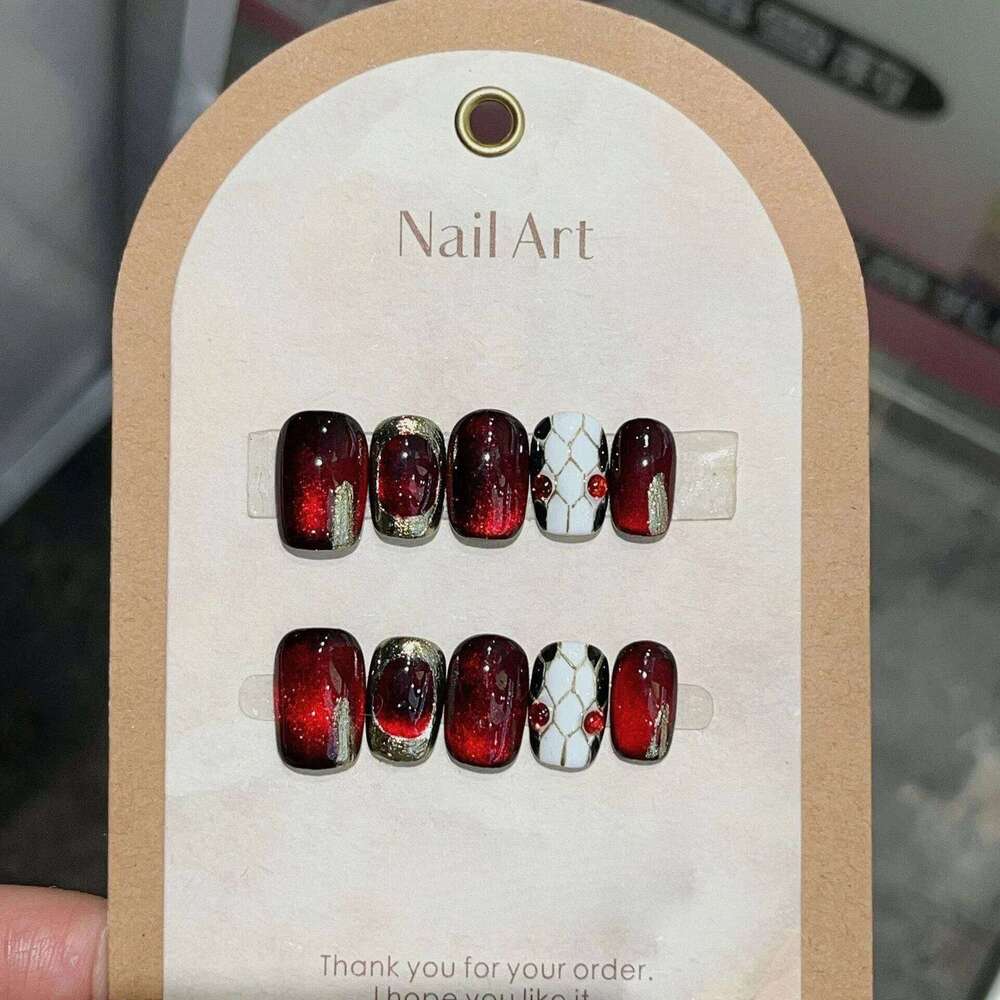 10Pcs Green Cat Eye False Snake Pattern Fake Nails Removable Square Head Short Art Press on Acrylic Nail Tips Fashion X250720 X250720
