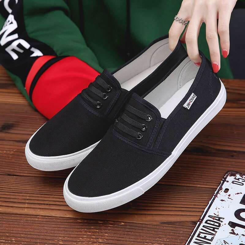 Medical Classroom Slip-On Canvas White Elastic Flat Lightweight Three-Time Vulcanized Rubber Shoes Men's Sneakers