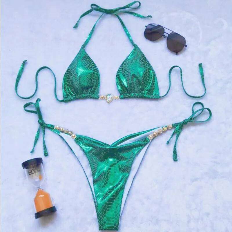 Sexy Glossy Bikinis Swimsuits With Rhinestones Women Swimwear Push Up Brazilian Bikini Beach Swim Wear Bathing Suits Pool Bather