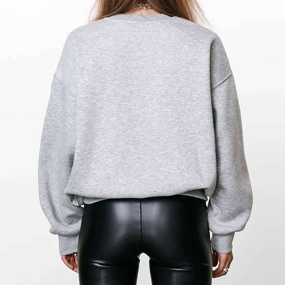 Worst Behavior Letters Printing Women Autumn Graphic Sweatshirts Gray Crewneck Thick Fleece Warm Outfits Street Fashion Pullover