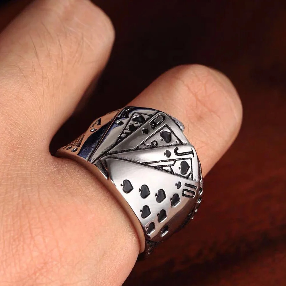 Lucky Poker Flush Ring Men Women Gold/Silver Color Stainless Steel Punk Biker Ring Hip Hop Playing Card Ring Magician Jewelry 250717
