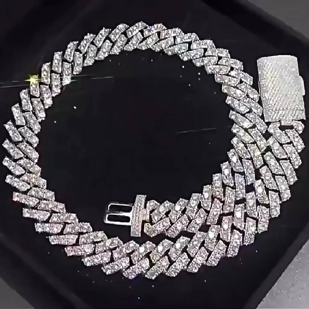 Custom 18mm Cuban Link Chain 1 Row 925 Silver Hip Hop Iced Out Sparkling White Gold Plated Moissanite Cuban Chain