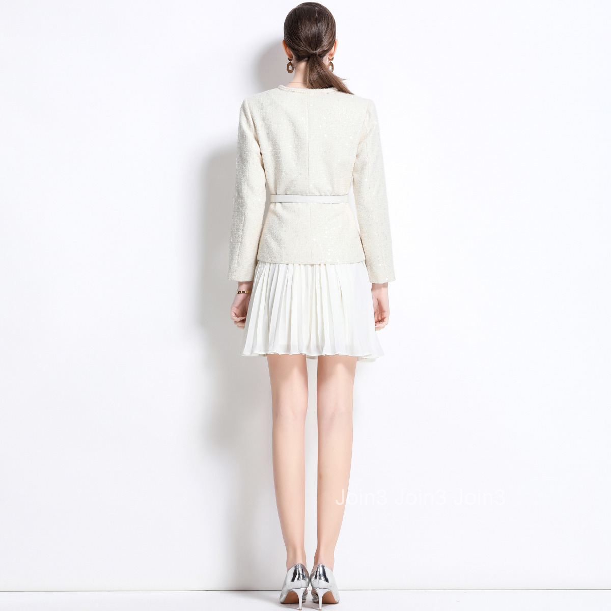 1681 Spring and Autumn New Womens Clothing Style Long Sleeve Splicing Chiffon pleated Skirt Fake Two piece Dress