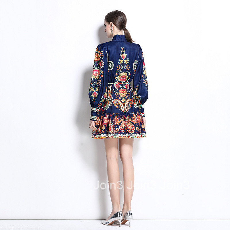 1234 Spring New Printed Lantern Sleeve Ruffle Edge Dress