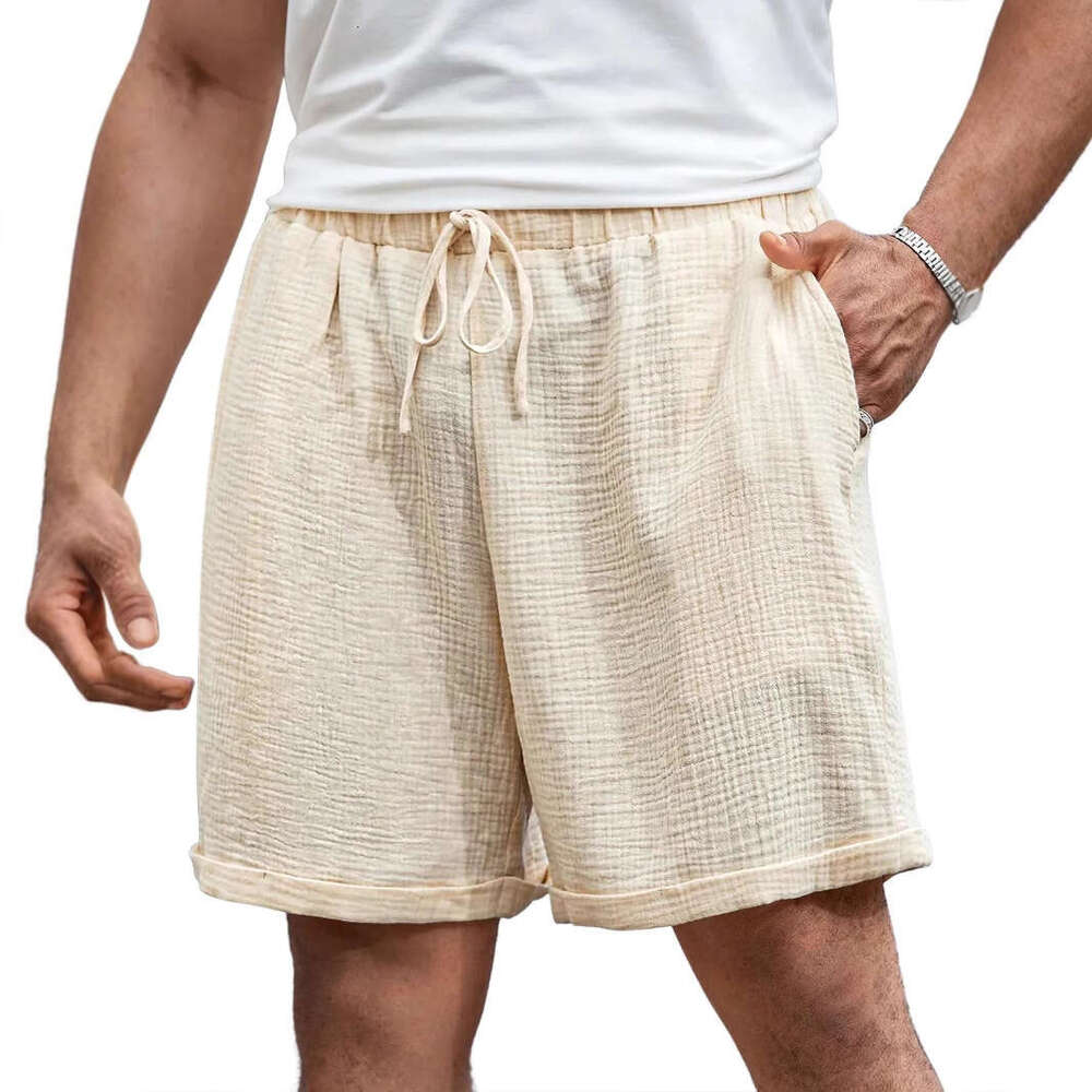 2025 Double Layer Washed Crepe Men's Casual with Side Pockets Summer Cool Five-Point Shorts for Men