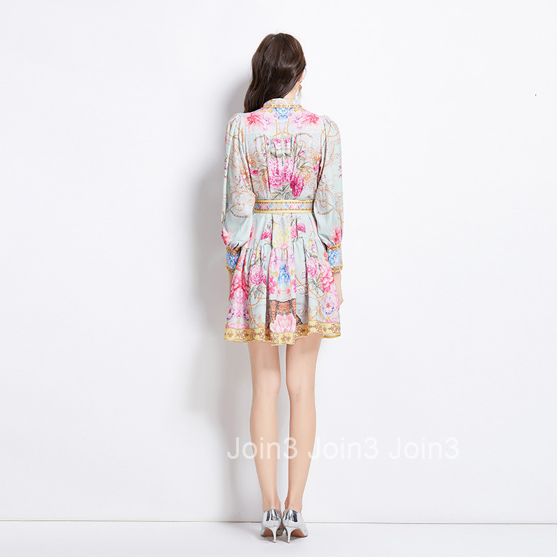 2729 Spring Summer Vacation New Style Painted Oil Painting Style Short Turn-down Collar Dress