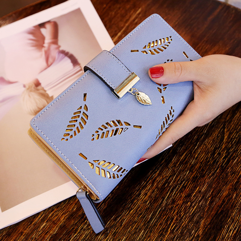 Designer Bag 2025 New Women's Wallet Sweet Lady PU Leather Horizontal Luxury Bag Zipper Women's Medium Long Hollow Leaf Coin Purse