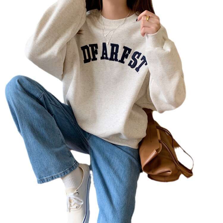 Lightweight for Women 2023 Autumn New Embroidered Letter Loose Sweatshirt Korean Style Student Pullover Top