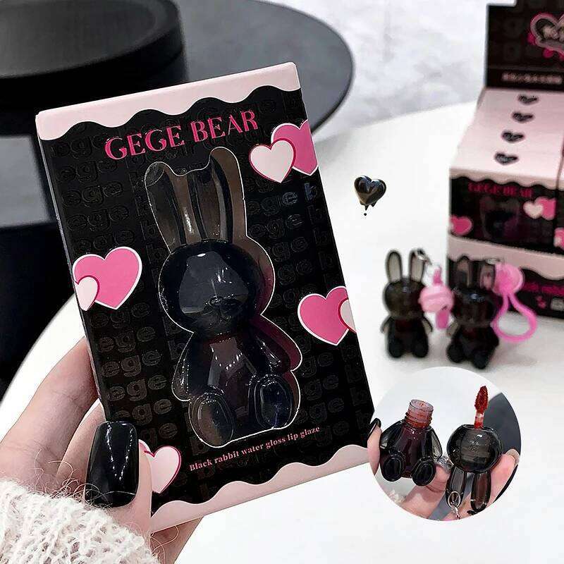Gege Bear Pink Veet Matte Lip Cream Black Rabbit Water light glaze matte mirror pendant lipstick lip gloss X250720