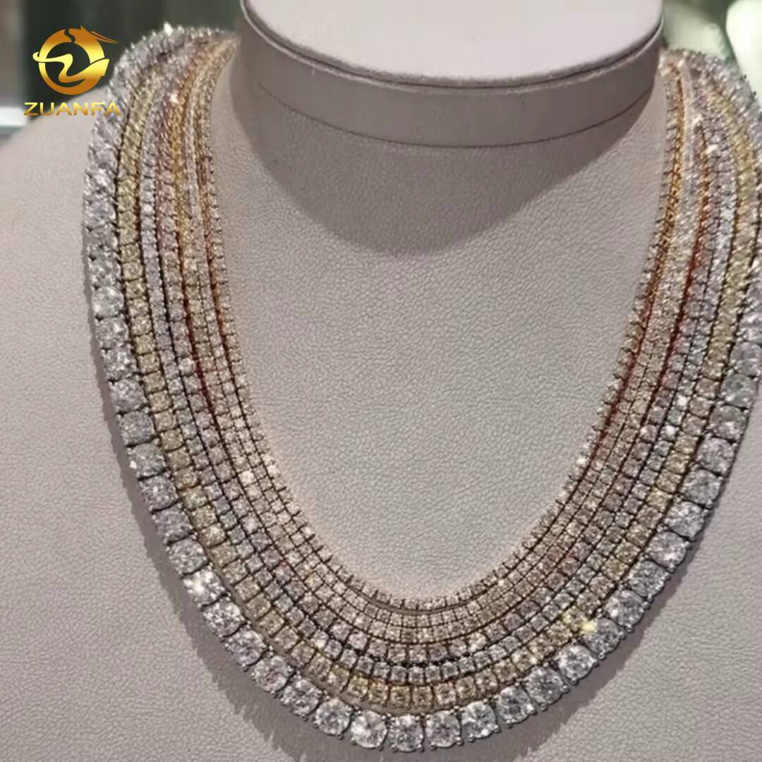 Top Sale S925 Sterling Silver 10K Real Solid Gold 3mm Round Brilliant Cut Lab Grown Diamond Tennis Chain Necklace
