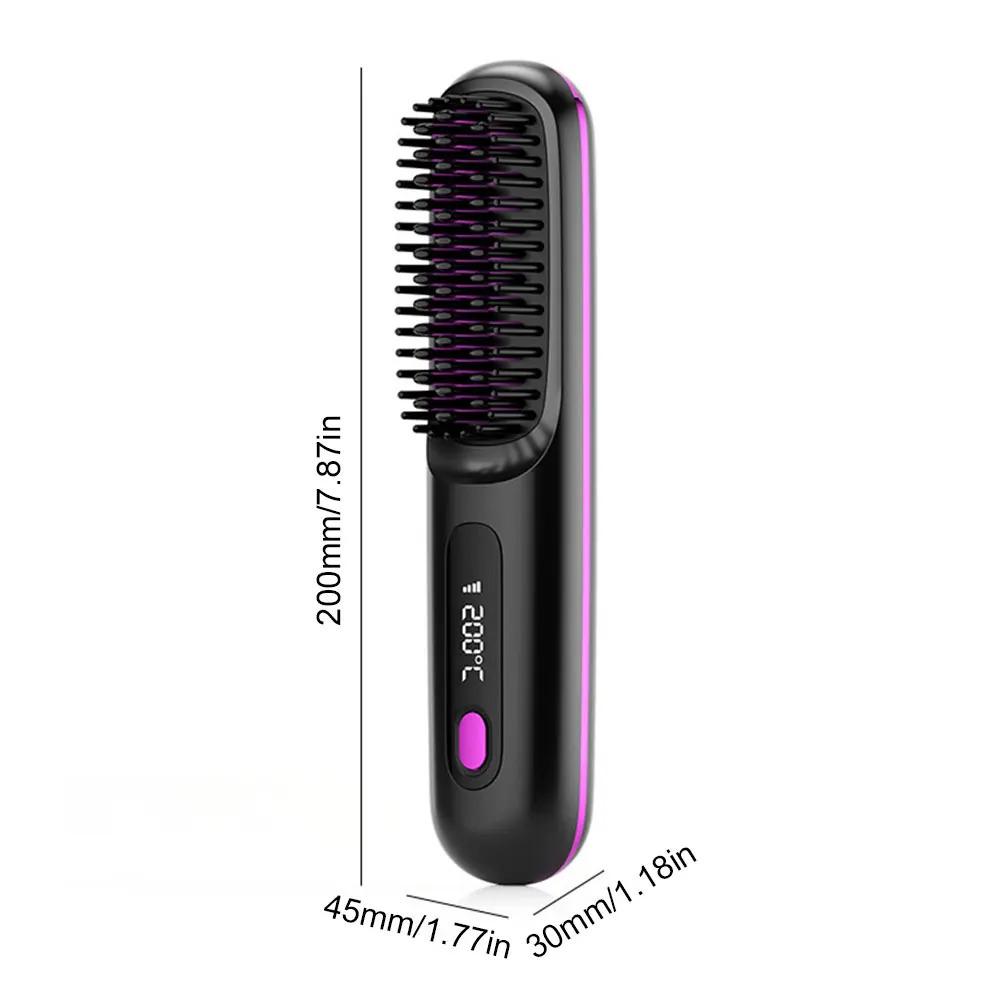 Cordless Hair Straightener Brush Anti-Scald Hair Straightening Comb 3 Temp Settings Electric Comb for All Hair Types 250717