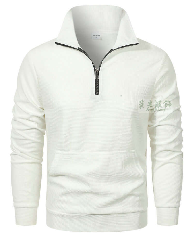 European Size Spring Autumn Men's Waffle Sweatshirt Trendy Stand Collar Zipper Long Sleeve Business Sports Texture Polo Shirt