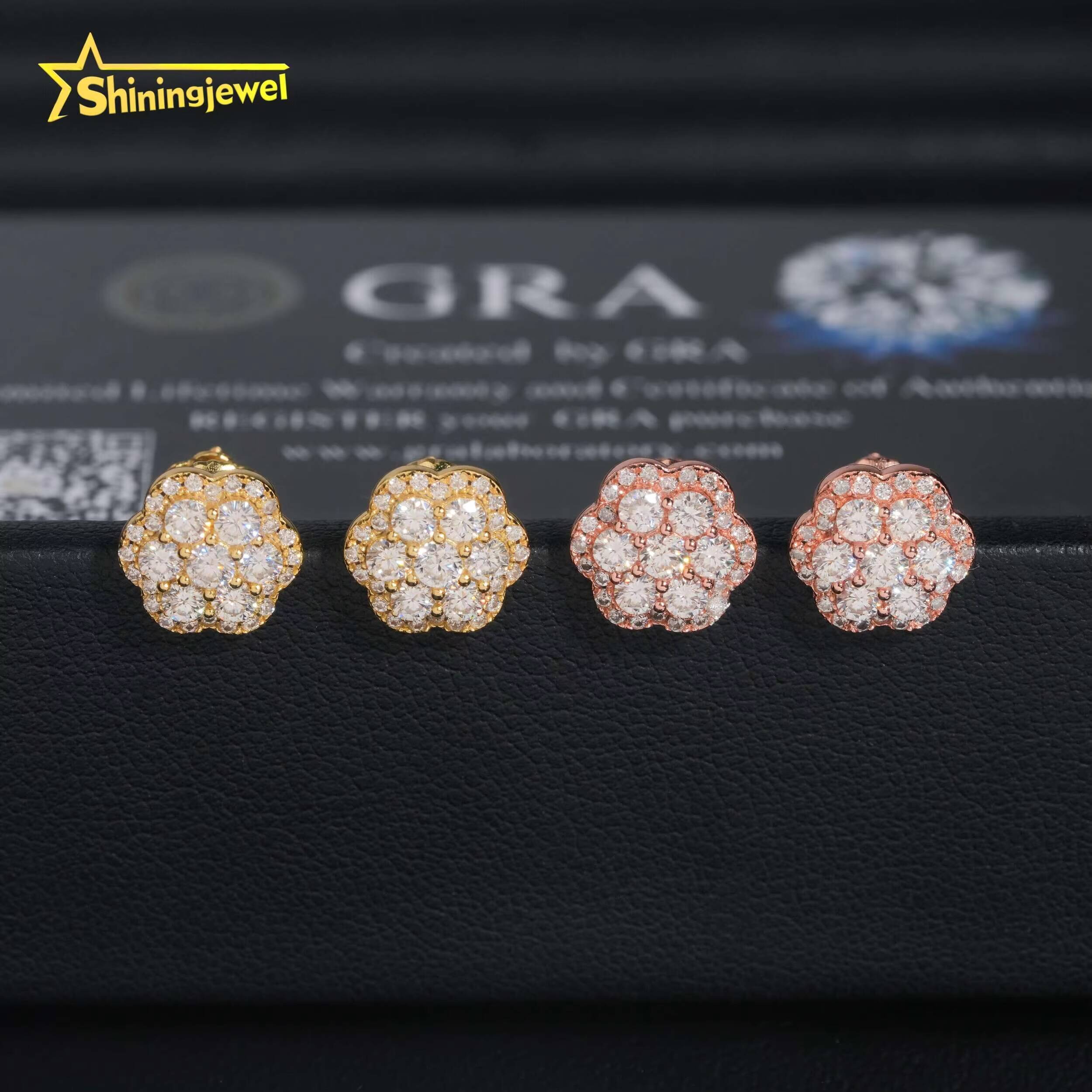 Flower Round Moissanite Studs Earring Make 925 Sterling Silver With Certified GRA for Anniversary Wedding Collection