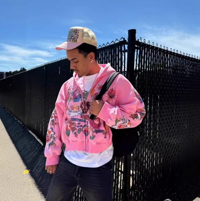 2025 High Quality Y2k Retro Black Risen King Cropped Designer Hoodie Jacket Tracksuit Men Polo Veste Coat Zip Up Hoodie Gothic Graphic Washed Hoodies 