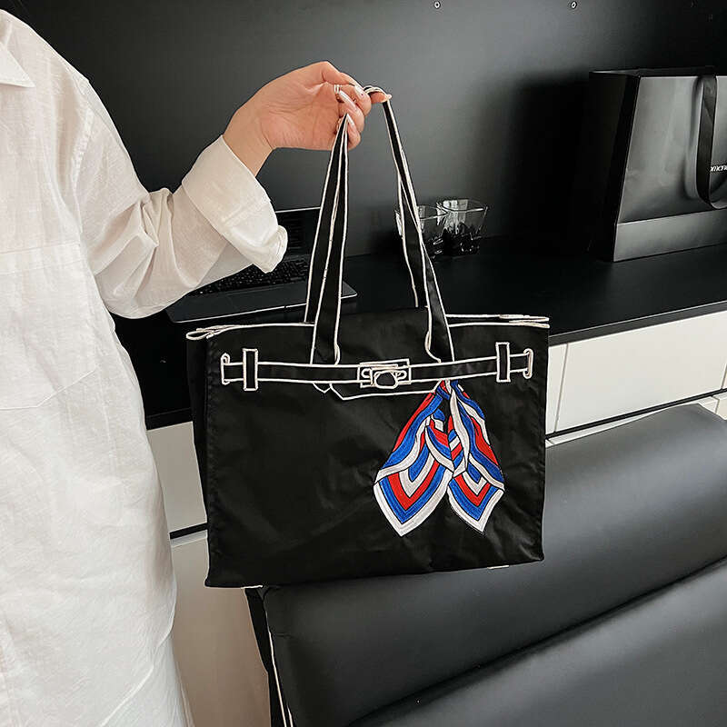 Japanese Lacousette Shopping Scarf Embroidery Single Shoulder Tote Handbag Crossbody Bag Large Capacity Commuter