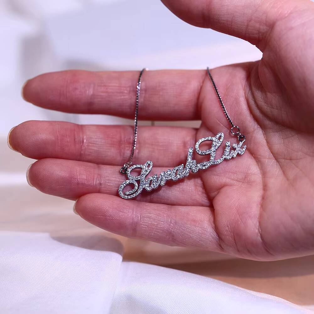 Fashion Moissanite Name Necklace Personalized 925 Solid Silver Letter Nameplate Diamond Necklaces for Women Fine Jewelry