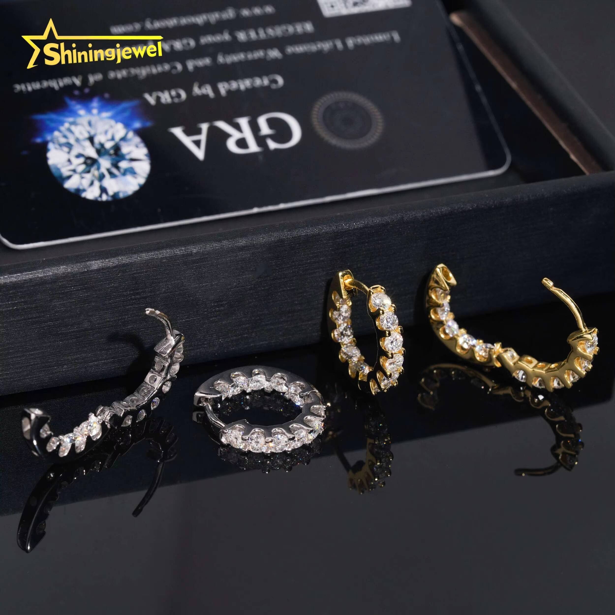 Pass Diamond Tester 925 Sterling Silver Hip Hop High Quality VVS D Color Moissanite Hoop Earrings