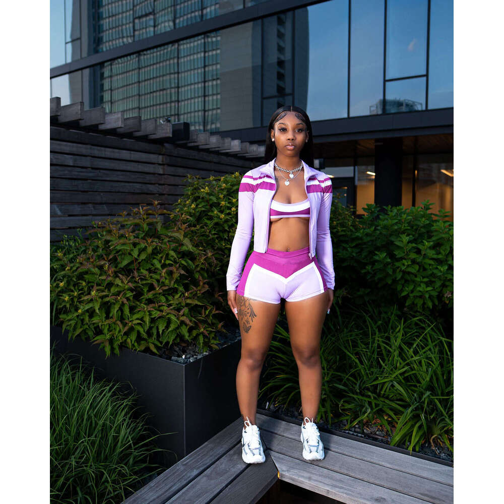 European and American Cross-Border Sexy Hot Girl Color Block Bikini Shorts Top Three-Piece Set