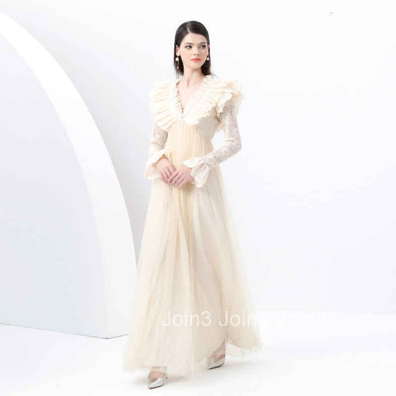 8830 Early Spring New Womens Fashion Vacation Style Embroidered Lace Collar Long Sleeve Lace Mesh Long Dress