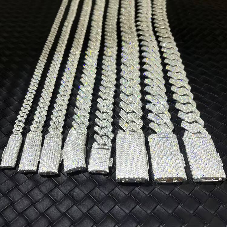 8 to 20 mm 2 Rows Moissanite 925 Sterling Silver Cuban Link Chain Fine Jewelry Necklaces Bracelet Hip Hop Cuban Chain