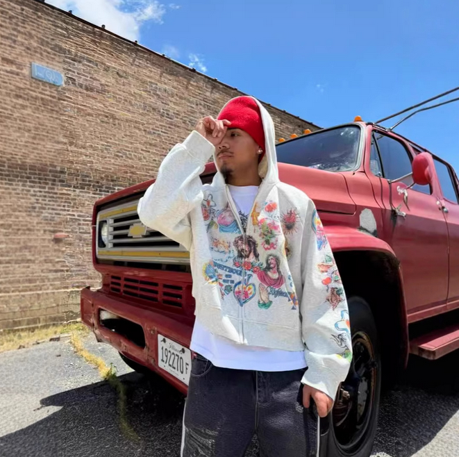 2025 High Quality Y2k Retro Black Risen King Cropped Designer Hoodie Jacket Tracksuit Men Polo Veste Coat Zip Up Hoodie Gothic Graphic Washed Hoodies 