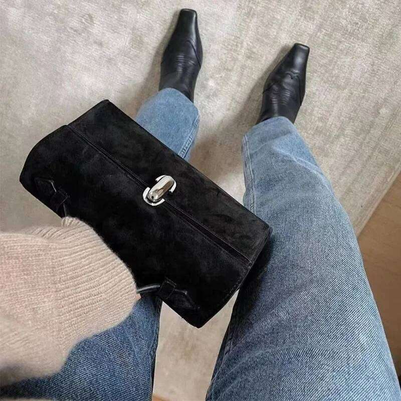 VintageNicheWomen's Lightweight Chamois Frosted Flip Small Square Bag Genuine Leather Handbag From China