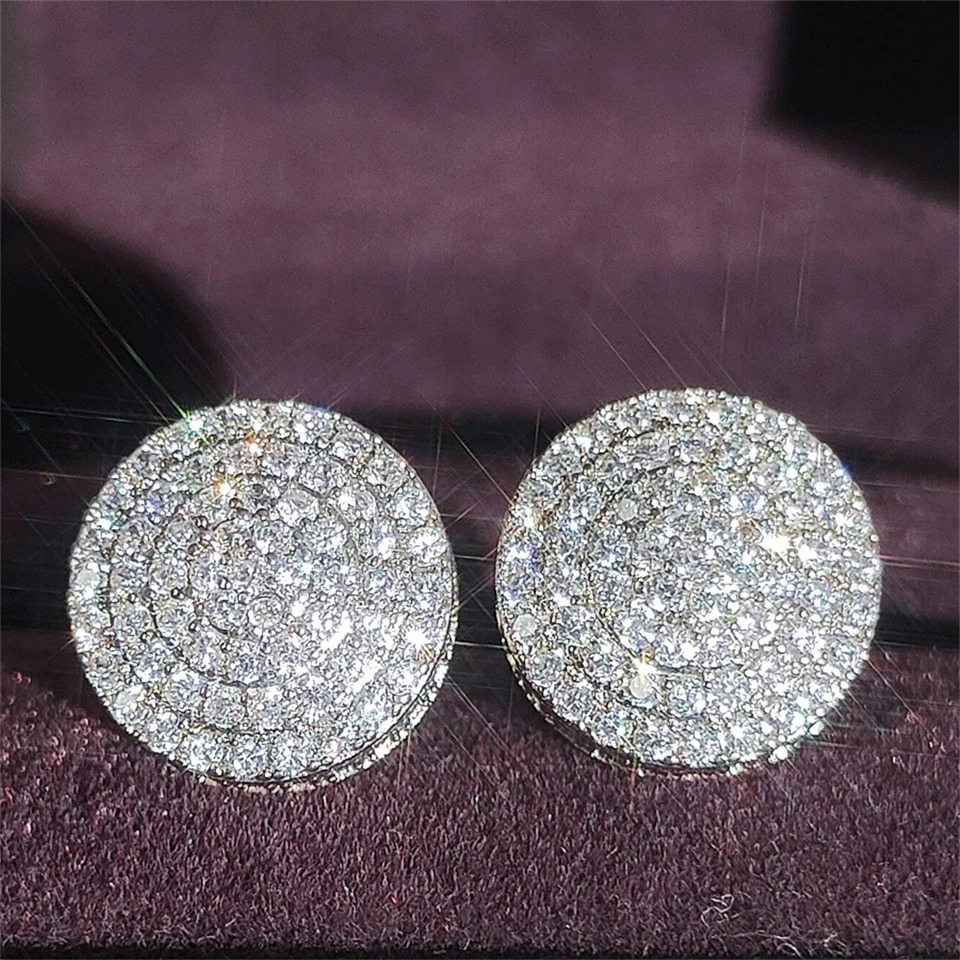 TrendMen Hiphop Rock Round Copper Zirconia Stud Earrings For Men Boy Silver Color Metal Crystal Earring Party Ear Jewelry Gifts 250715