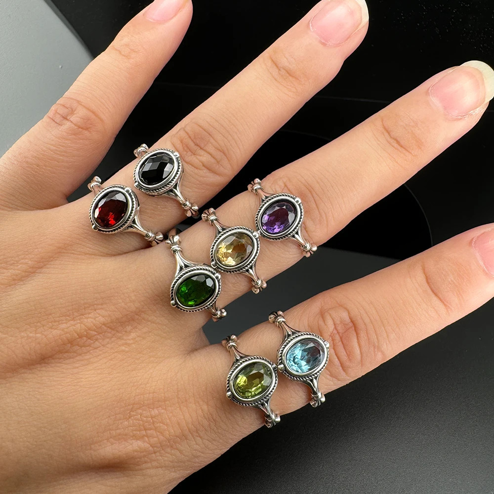 Exquisite S925 Silver Ring Natural Colored Ore Amethyst Jade Womens Ring Jewelry Womens Open Ring Sparkling Wedding Accessorie 250716