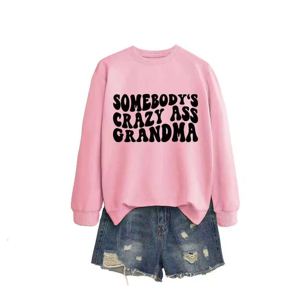 Minimalist Letter Print Crew Neck Somebody's Crazy Ass Grandma Versatile Sweatshirt for Women