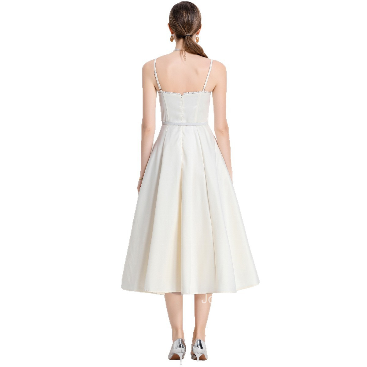 1694 Summer New Fishbone Strap Dress Mesh Large Hem Mid-Length Dress with Chest Pads Underwire and Belt