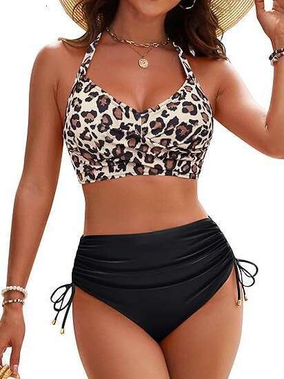 New Style Two-Piece Swimsuit for Women Sexy High-Waist Drawstring Set Bikini Swimwear