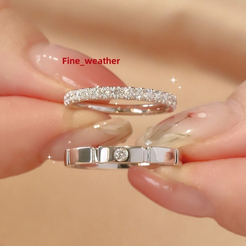 Trendy Moissanite Couple Eternity Promise Rings Set for Men Women D Color VVS 18K White Gold Plate S925 Silver for Wedding