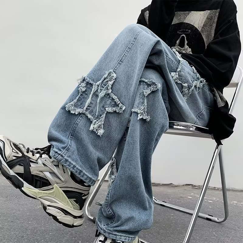 Men's Long Denim Youth Fashion Autumn Trend Washed Artistic Jeans New Loose Leg Trendy Straight Pants