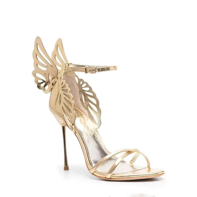 2023 New Round Toe One-Strap Hollow Wing Stiletto Ultra High Heel Sexy Plus Size Women's Sandals