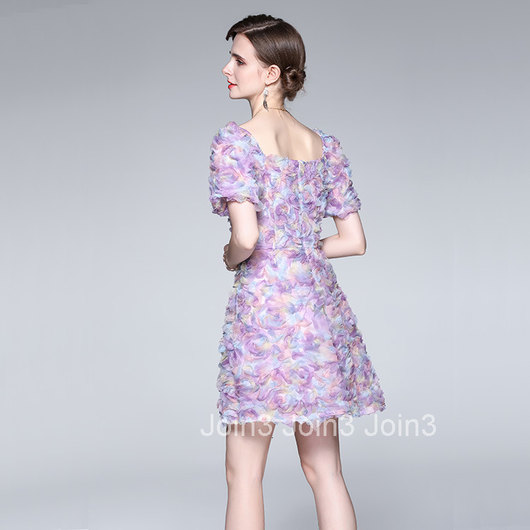 5398 Summer New Womens Fashion Fresh Sweet Puff Sleeve Slim Waist Slimming Short Dress Floral Dress