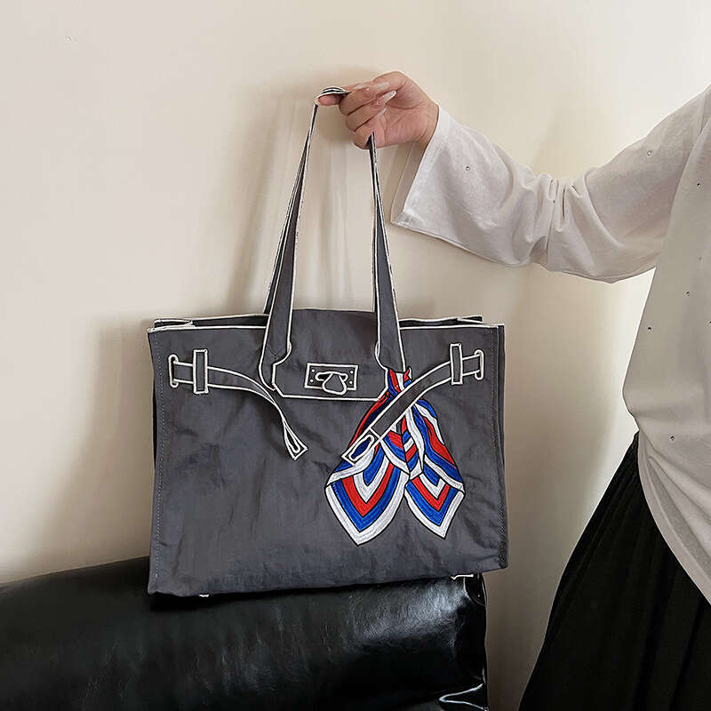 Japanese Lacousette Shopping Scarf Embroidery Single Shoulder Tote Handbag Crossbody Bag Large Capacity Commuter