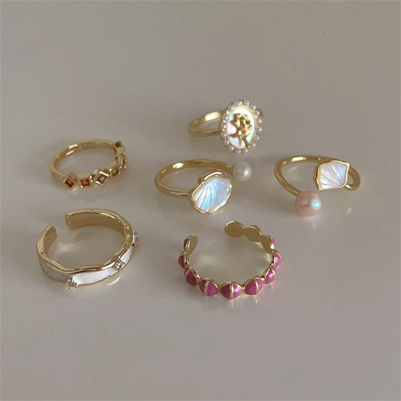 Trendy French Style Seashell Pearl Rings for Women Girls Flower Opening Ring Aesthetic Wedding Party Jewelry Gift 250717