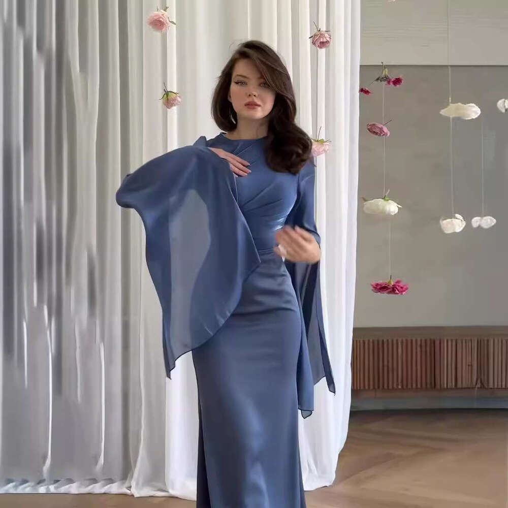 European and American Cross-Border Summer Patchwork Glass Yarn Large Flared Sleeve Long Satin Slim Dress
