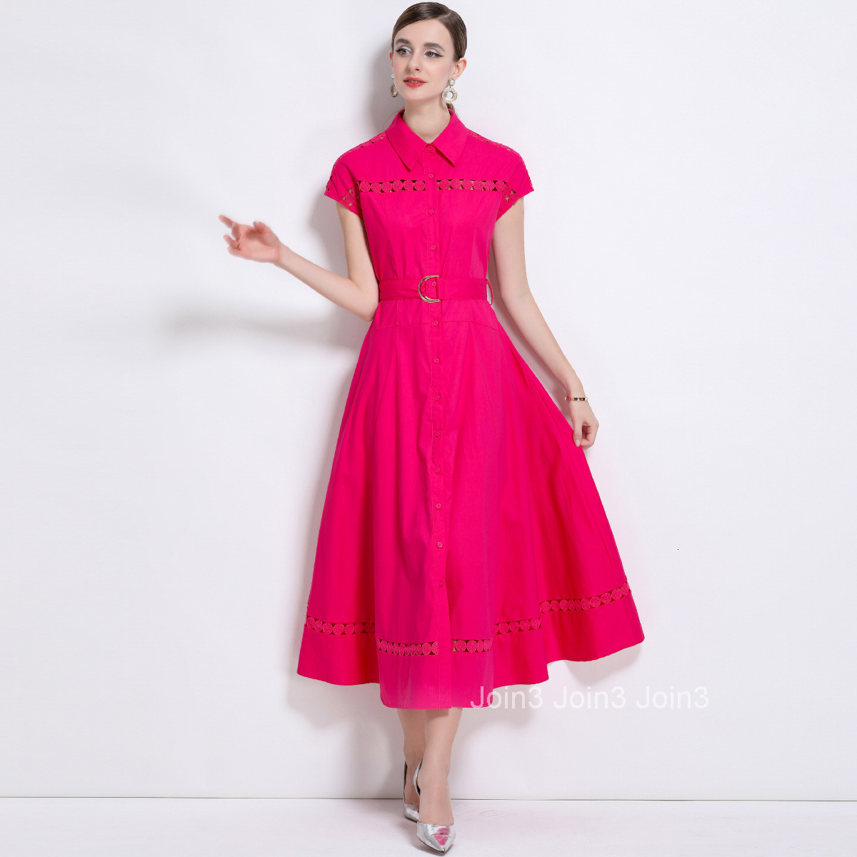 1688 Elegant Style Long Dress 2025 New Hollow Out Tie Slim Fit Dress for Women with Belt