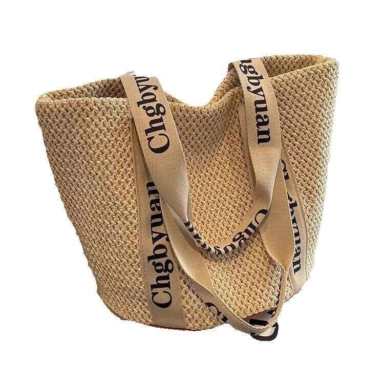 Designer Woven Straw Bags Women's Large Capacity New Autumn And Winter All-Shoulder Beach Commuter Bucket Bag
