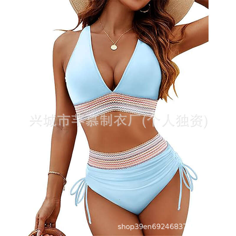 New Women's Swimsuit Two-Piece Sexy Bikini High Waist Tummy Control Halter Neck Tight-Fitting
