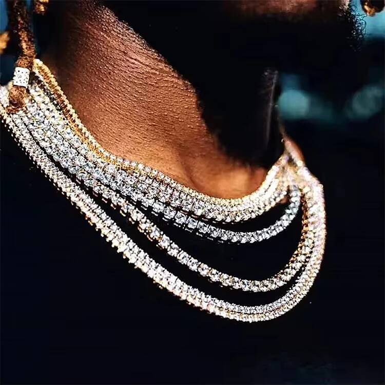 Custom Hiphop VVS Moissanite Diamond Necklace S925 Sterling Silver 2mm-6.5mm Tennis Chains